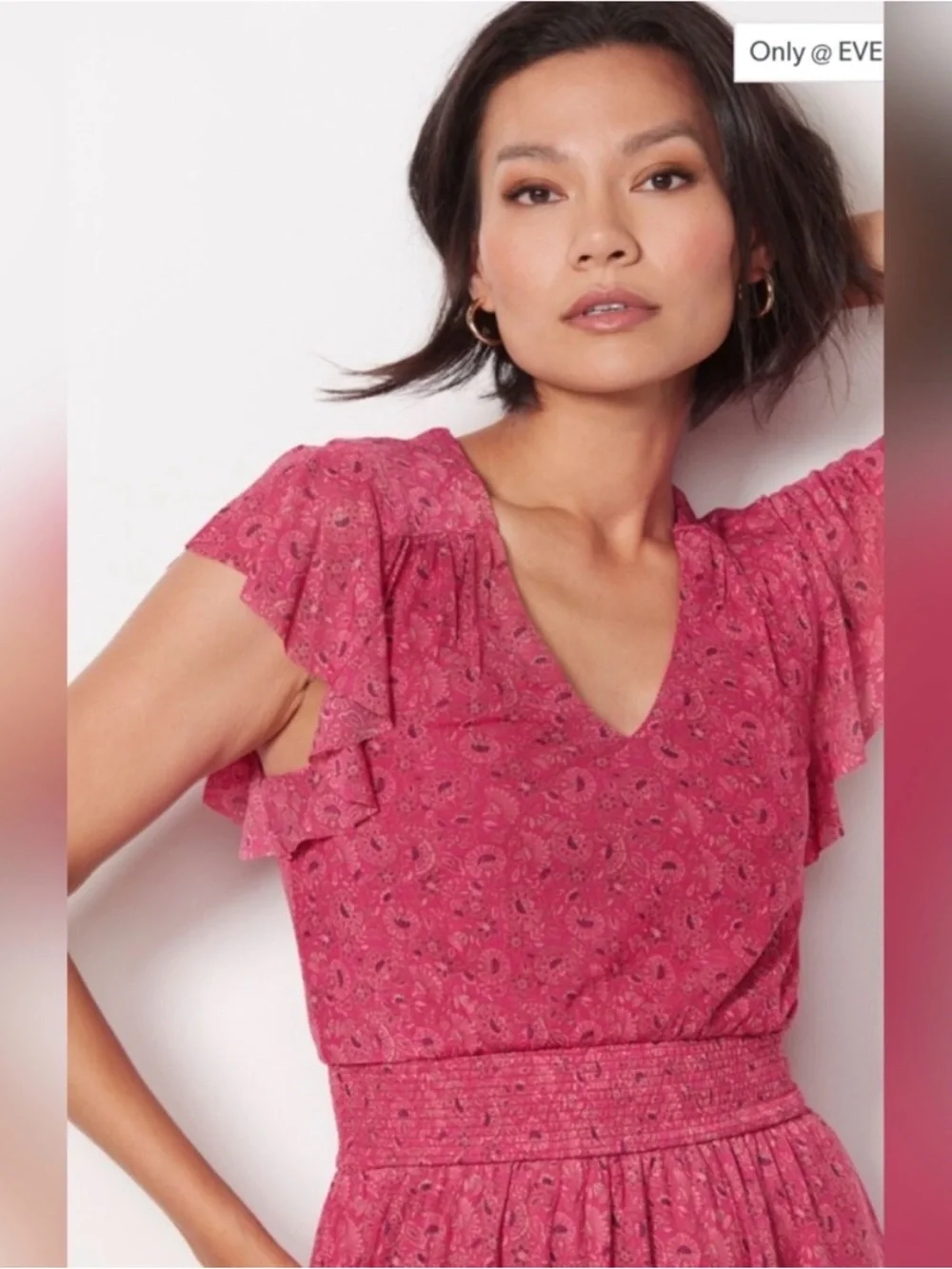 Evereve Elena Women's Short Sleeve Floral V Neck Midi Dress - Picture 3 of 7